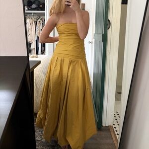 Khaite Strapless Mustard Yellow Maxi Dress